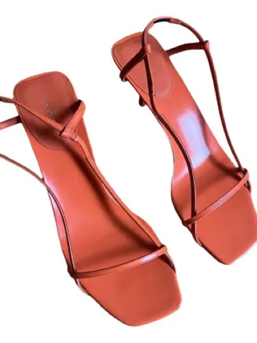 Neous Leather Strappy Square-Toe Heeled Sandals in orange